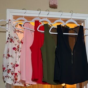 5 Ambiance Floral, Pink, Red, Olive, and Black Blouses